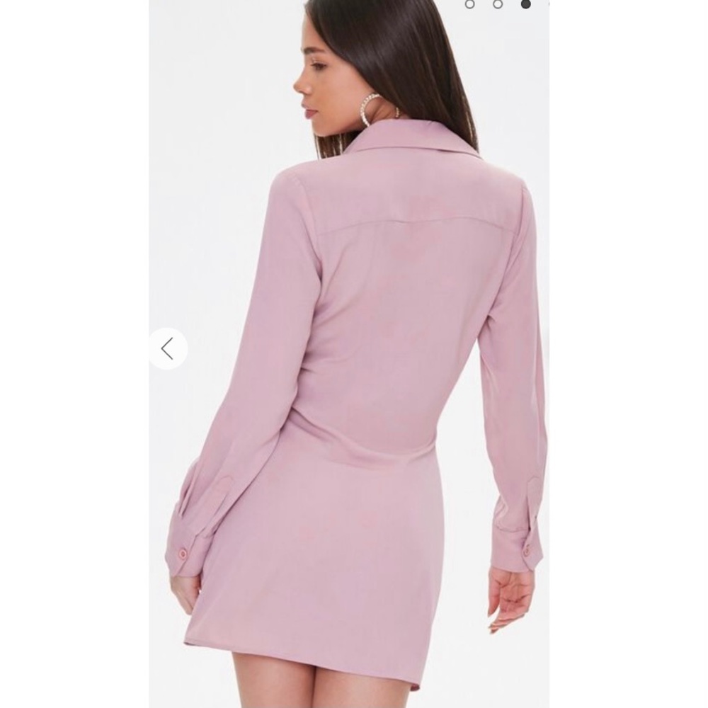 Mauve Pink Tie Front Collar Dress Dusty Rose Small - Picture 4 of 8